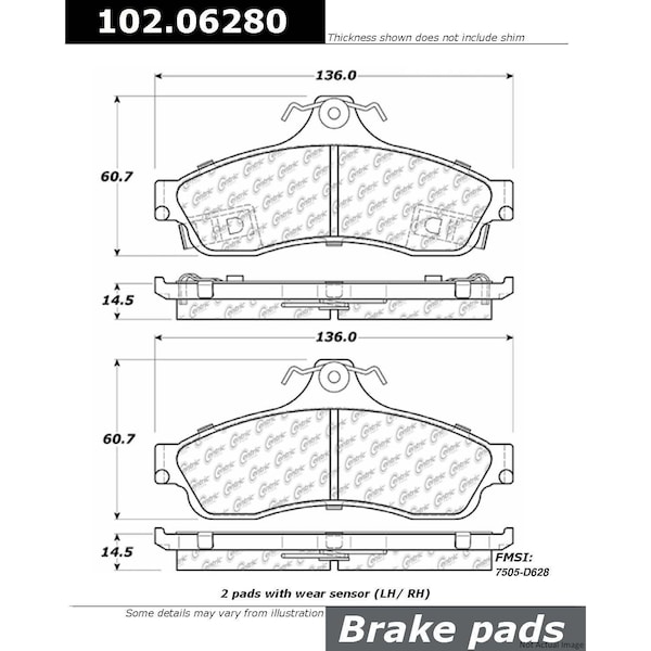 Centric Parts METALLIC BRAKE PAD W/SHIMS 102.0628 - main